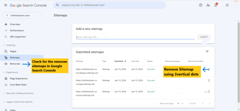 Removal of sitemap in Google Search Console