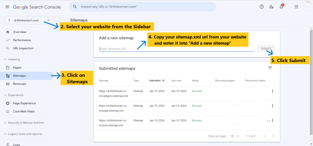 Steps to add your site to Google Search Console