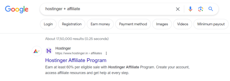 How to search an affiliate program of hostinger